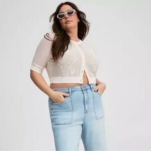 Torrid NEW Pointelle Lace Button Front Crop Shrug 2X Romantic Soft Girl